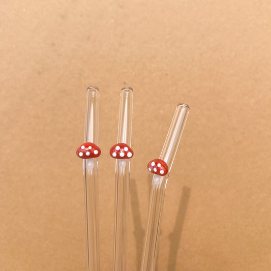 Straws: Mushroom Glass and Stainless Mini Reusable Drinking