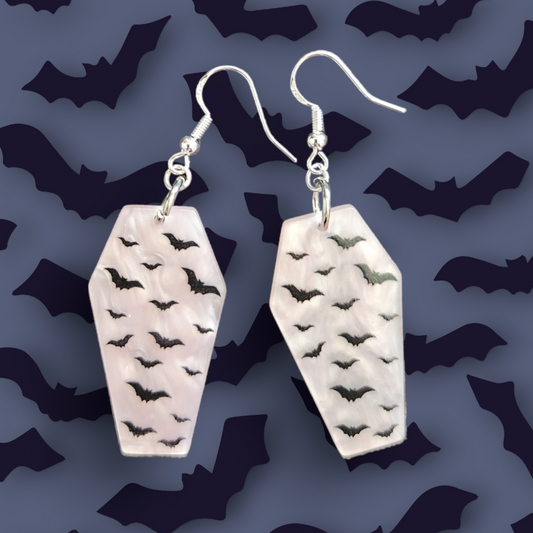 Pink Bat Coffin Earrings