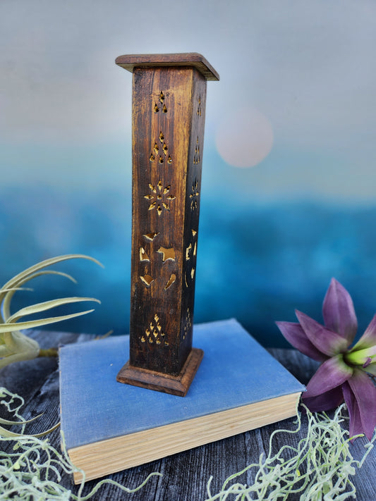 Mango Wood Carved Tower Incense Burner