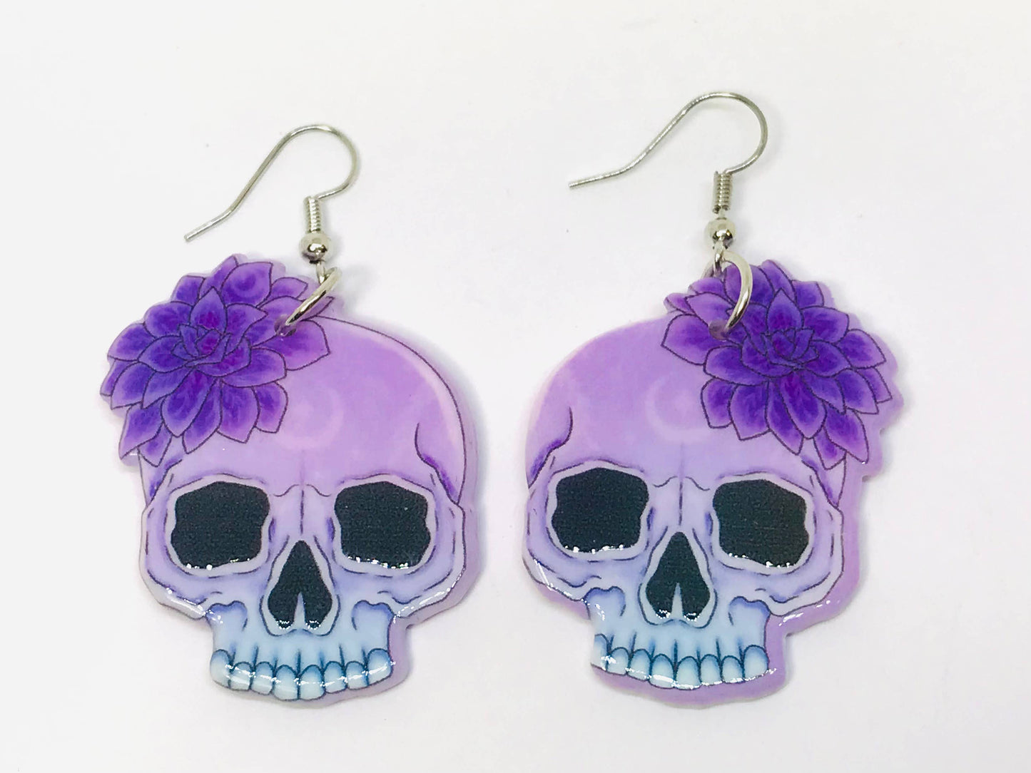 Purple Floral Skull Acrylic Earrings Horror