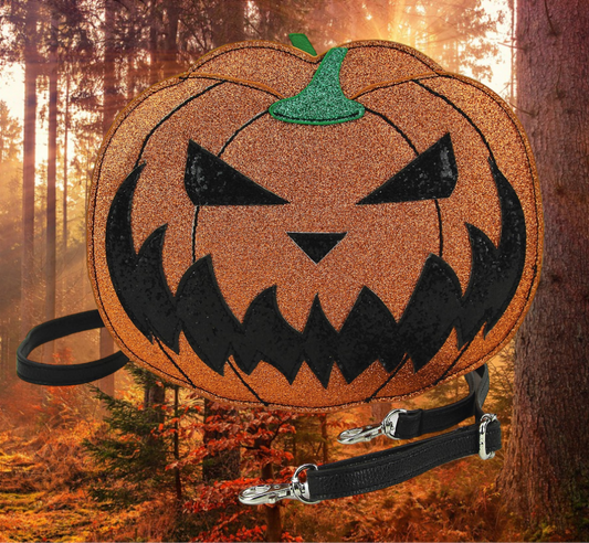 Jack O Lantern Pumpkin Sparkle Vegan Leather Cross Body Bag