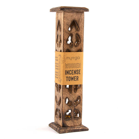 Mango Wood Carved Tower Incense Burner