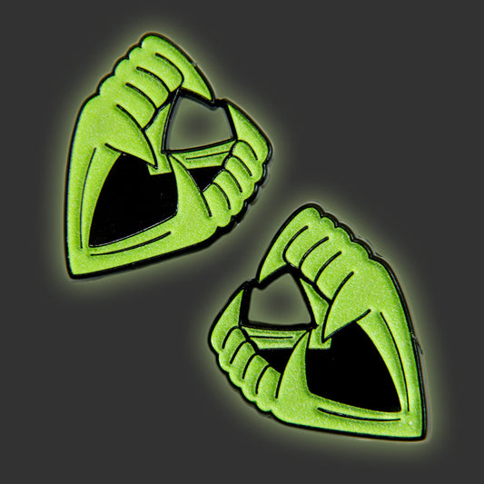 Glow-in-the-Dark Vampire Teeth Enamel Collar Pin Set of 2