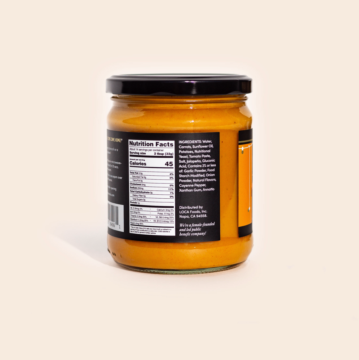 jar of house party cheesy dip orange sauce with black label on white background