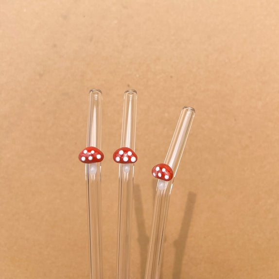 Straws: Mushroom Glass and Stainless Mini Reusable Drinking
