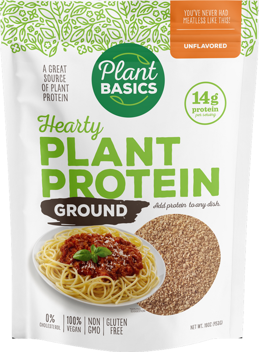 Plant Basics - Hearty Gluten Free Plant Protein - Unflavored Ground, Chunks, and Crumbles, Seasonings