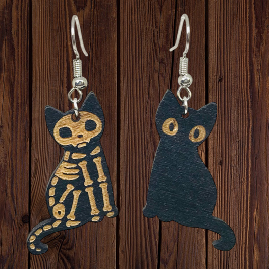 Skeleton Black Cat Earrings