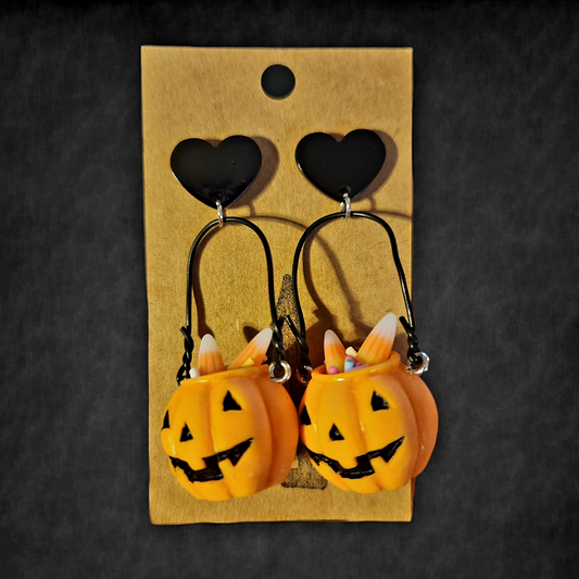 Pumpkin Candy Bucket, Cauldron, Jack-O-Lantern 3D Earrings