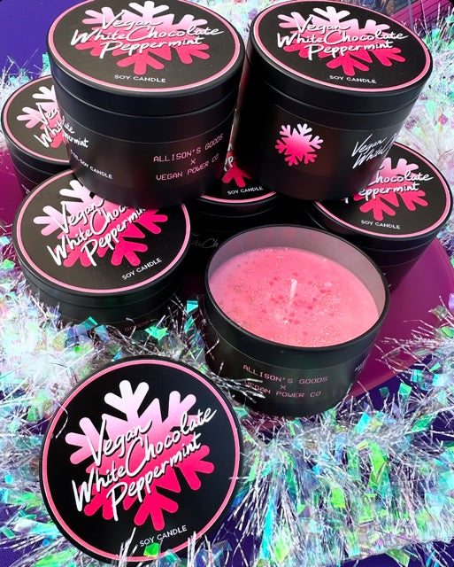 Vegan White Chocolate Peppermint Soy Candle Tin - Vegan Power Co Collab!