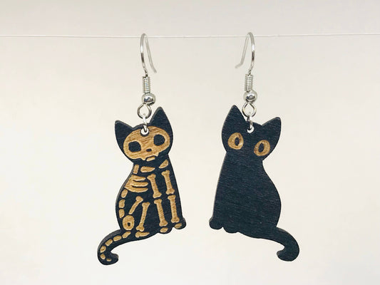 Skeleton Black Cat Earrings