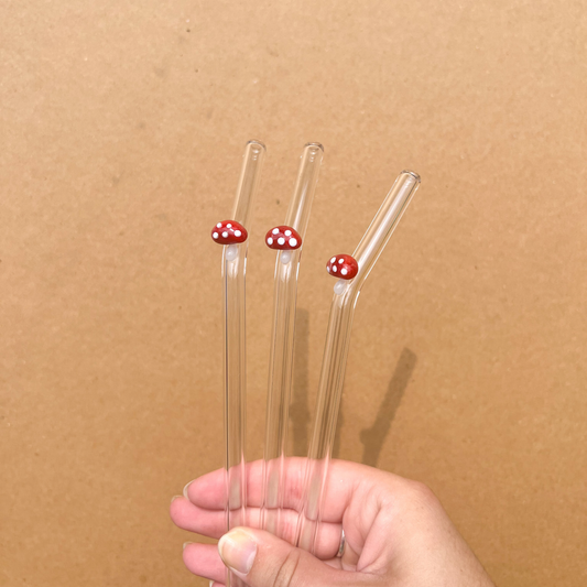 Straws: Mushroom Glass and Stainless Mini Reusable Drinking