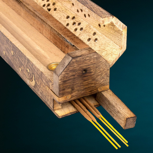 Mango Wood Carved Incense Burner and Storage Box