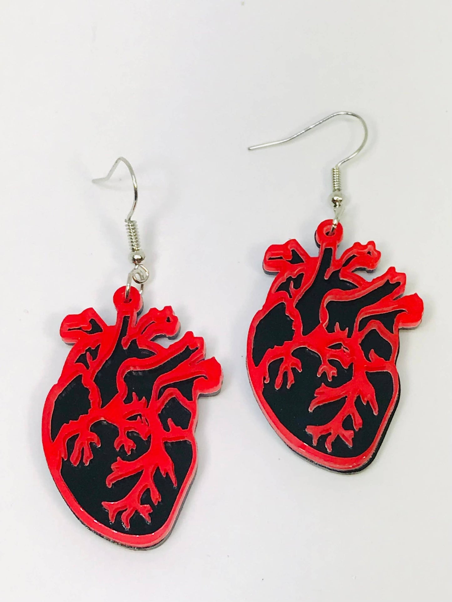Human Heart Earrings Acrylic Red