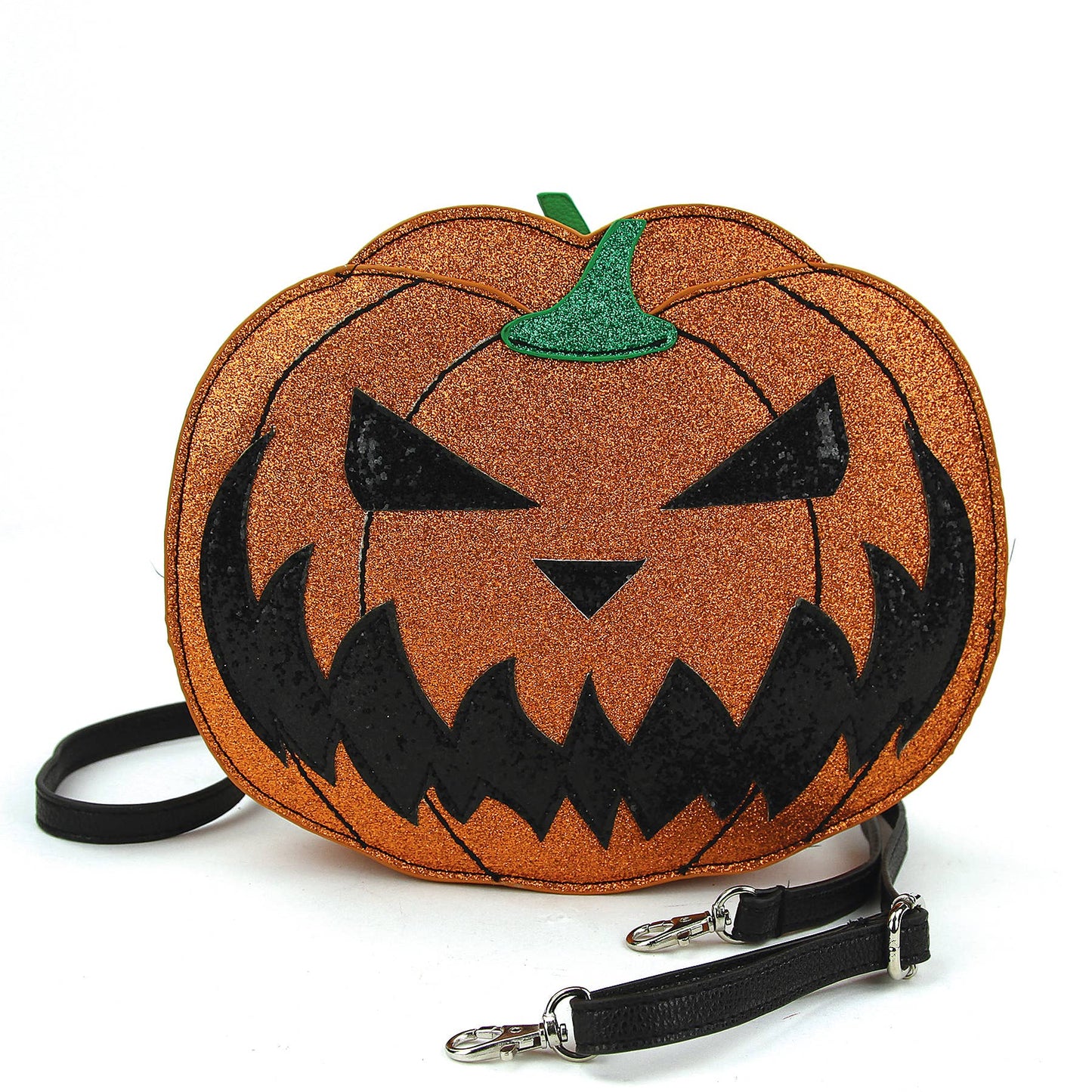 Jack O Lantern Pumpkin Sparkle Vegan Leather Cross Body Bag